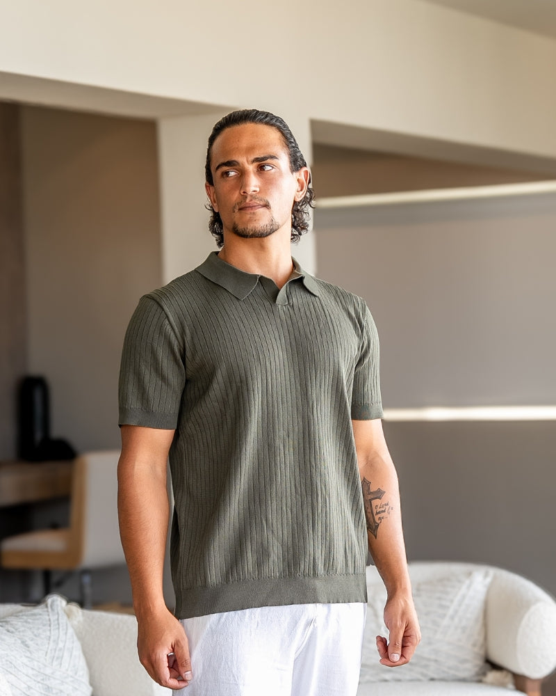 Premium Geripptes Polohemd